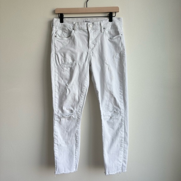 Agolde Women’s White Size 29 White Distressed Raw Hem Sophie Crop Jeans - Picture 1 of 9